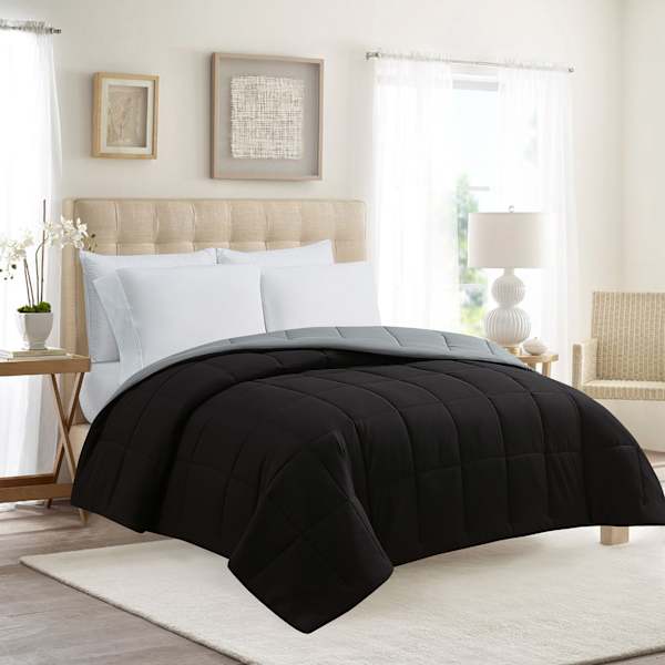 Black & Grey Reversible Brushed Microfiber Comforter, Twin/Twin XL
