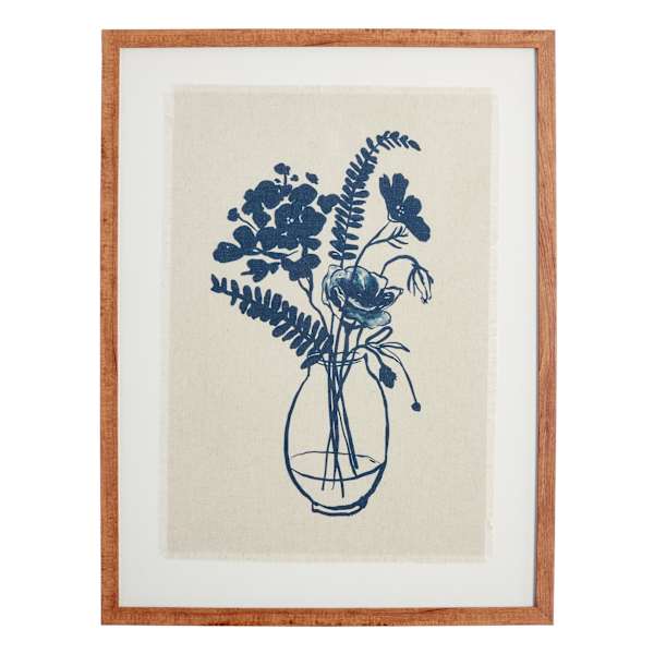 Honeybloom Glass Framed Navy Blue Botanical Print Wall Art, 19x25