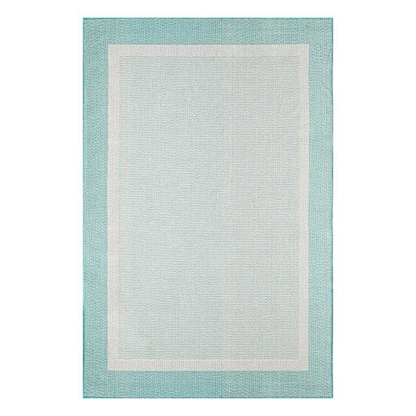(E516) Fifer Aqua Border Outdoor Area Rug, 5x7