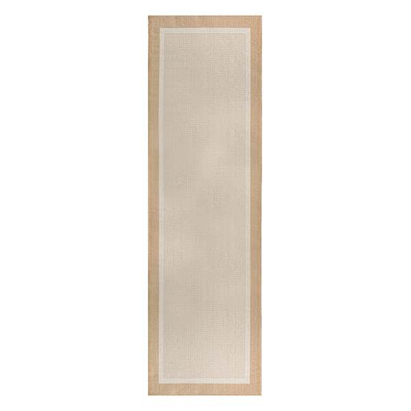 (E514) Fifer Tan Border Outdoor Runner, 2x7