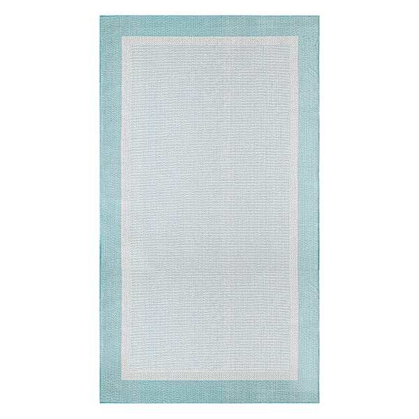 (E516) Fifer Aqua Border Outdoor Accent Rug, 2x4