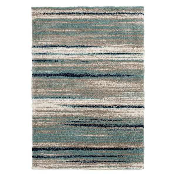 (C203) Tulsa Aqua & Navy Shag Area Rug, 7x10