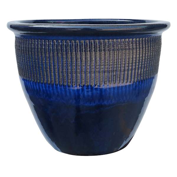 Blue Zip Ceramic Outdoor Planter, Large