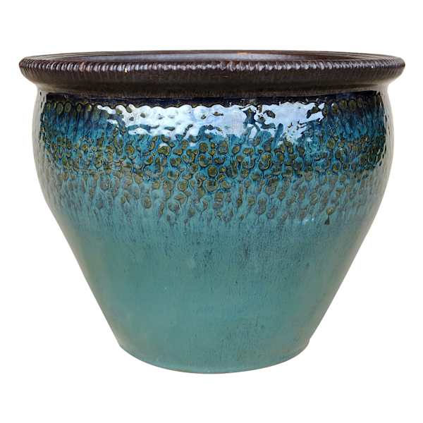 Smoky Mountain Ocean Blue Ceramic Outdoor Planter, Medium