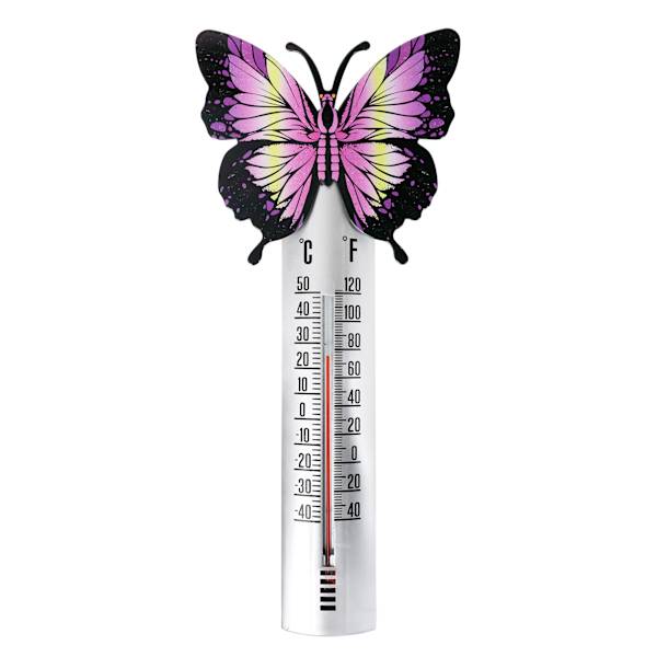 Pink Butterfly Garden Thermometer, 13x6