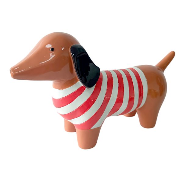 Dog with Striped Sweater Outdoor Garden Statue, 20"