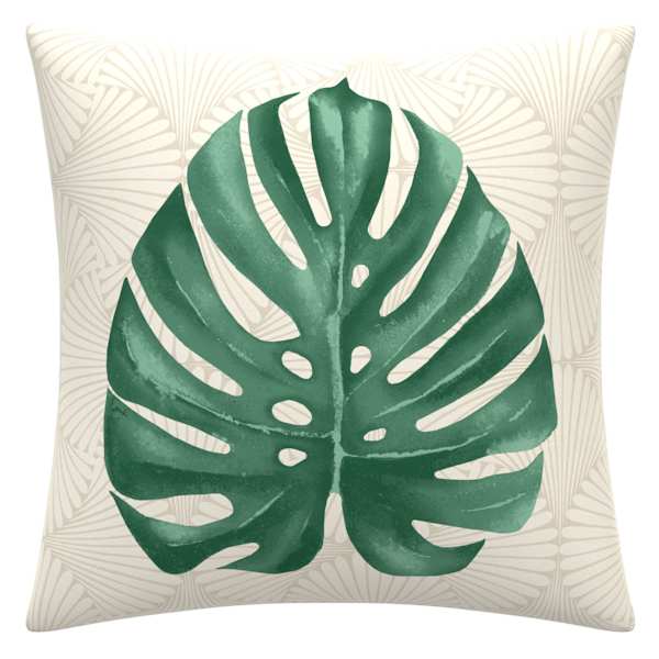 Found & Fable Green Monsterra Leaf Square Outdoor Throw Pillow, 16"