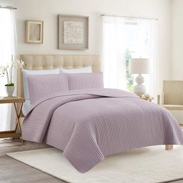 Honeybloom 3-Piece Purple Washed Microfiber Quilt Set, King