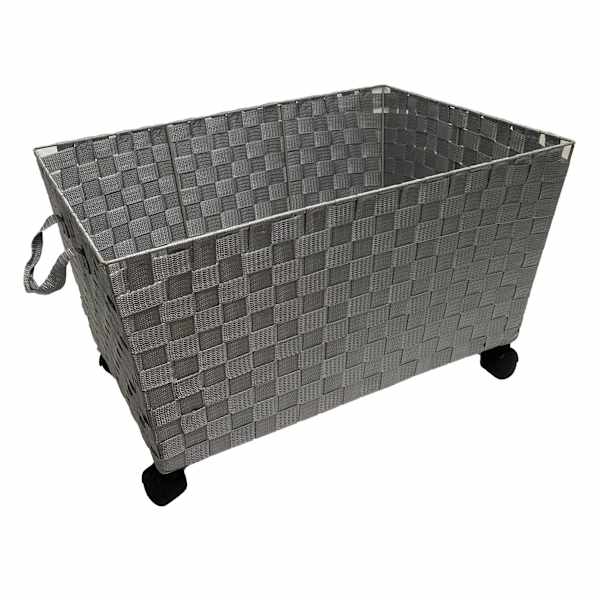 Woven Band Laundry Basket with Wheels, Light Grey