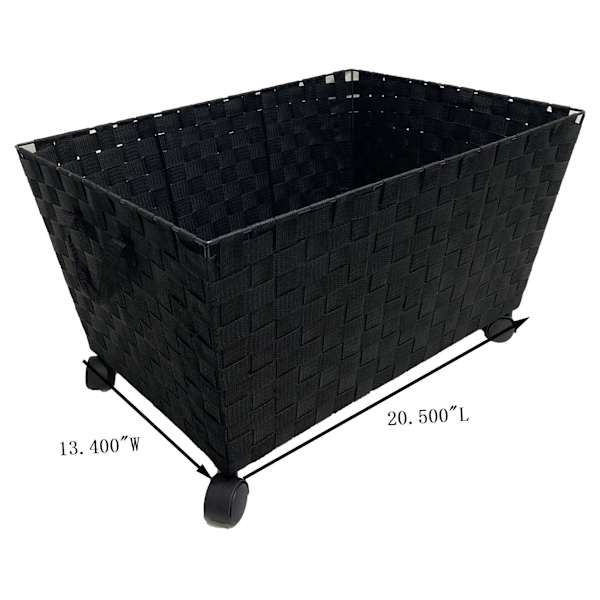 Woven Band Laundry Basket with Wheels, Black