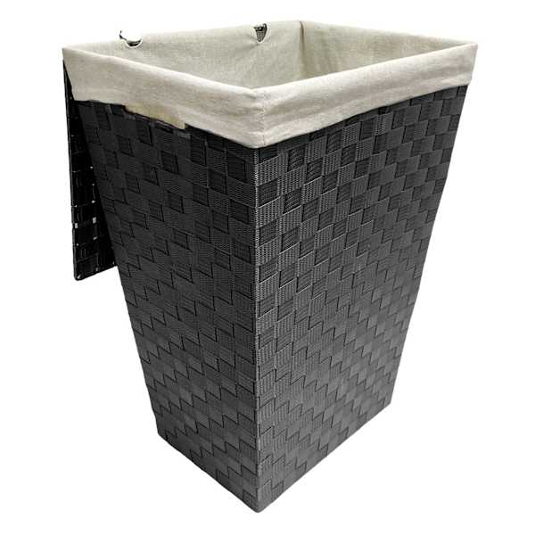 Woven Band Laundry Hamper with Lid & Removable Liner, Light Grey