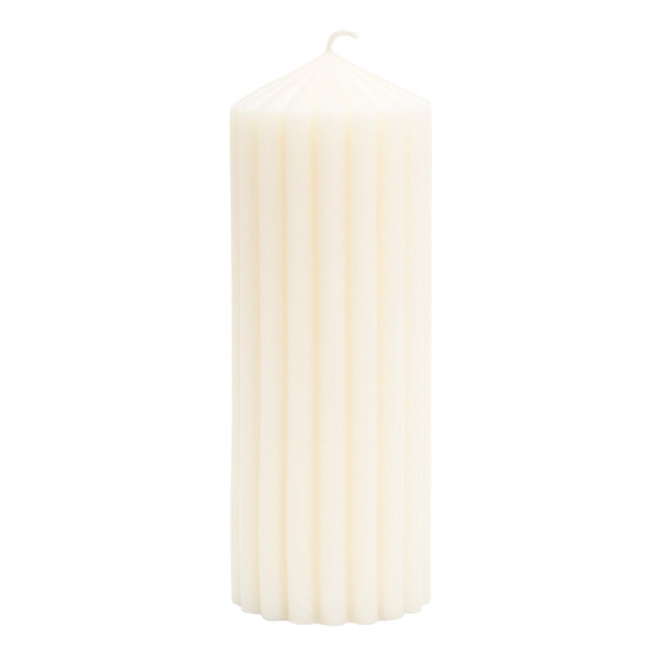 Found & Fable Ivory Unscented Ribbed Pillar Candle, 3x8