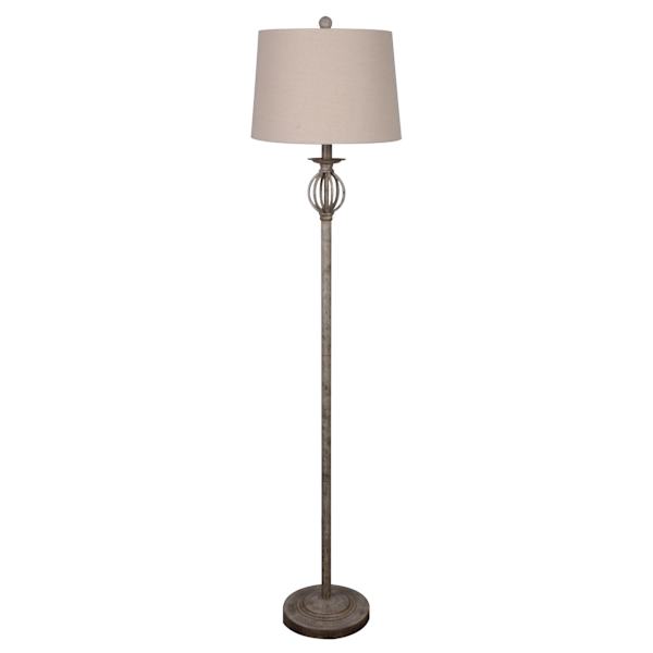 Antique Brown Spindle Metal Floor Lamp with Natural Fabric Drum Shade, 60"