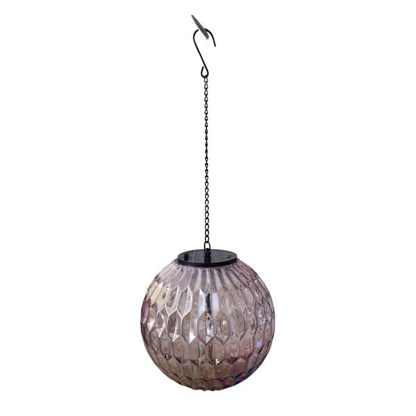 LED Purple Glass Hanging Ball Outdoor Solar Lantern, 8"