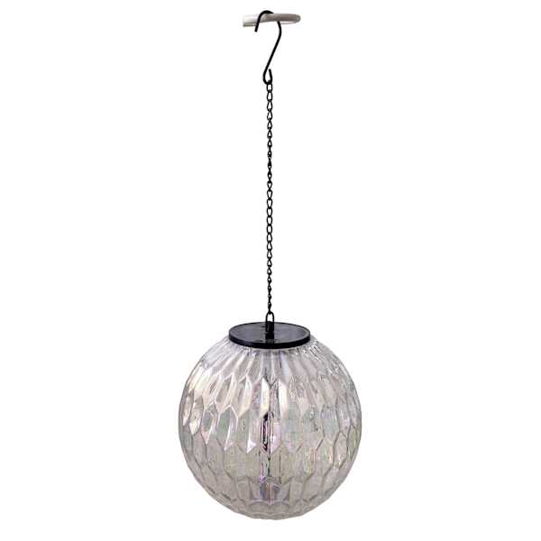 LED Iridescent Glass Hanging Ball Outdoor Solar Lantern, 8"