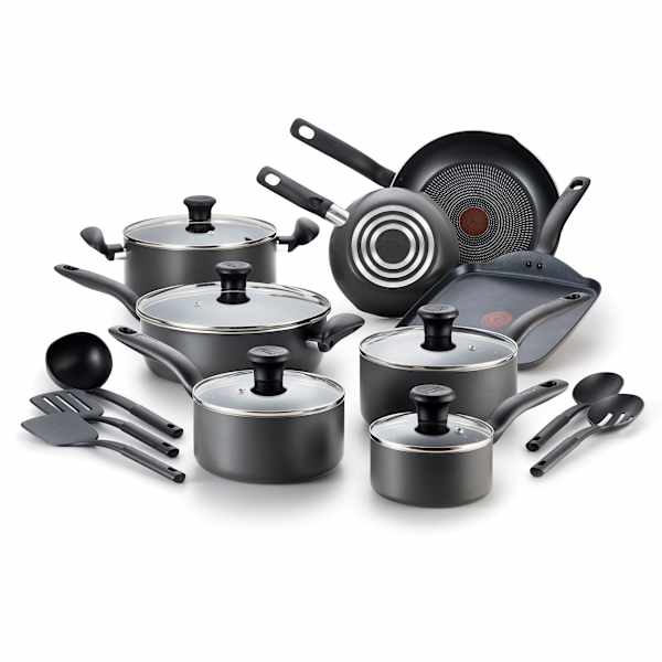 T-fal Initiatives 18-Piece Cookware Set, Gray