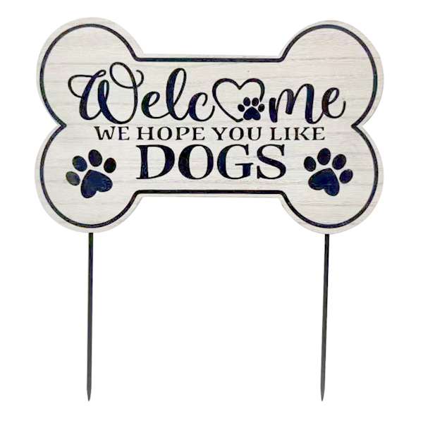 Welcome We Hope You Like Dogs Wooden Bone Yard Stake, 13"