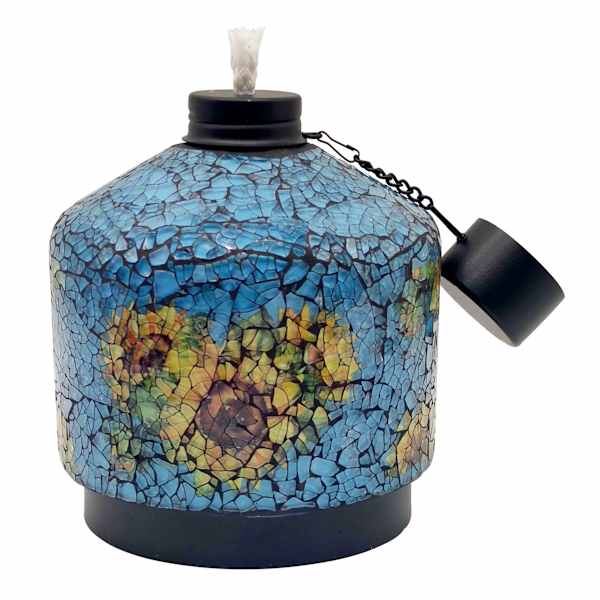 Blue Sunflower Pottery Tabletop Torch, 6"