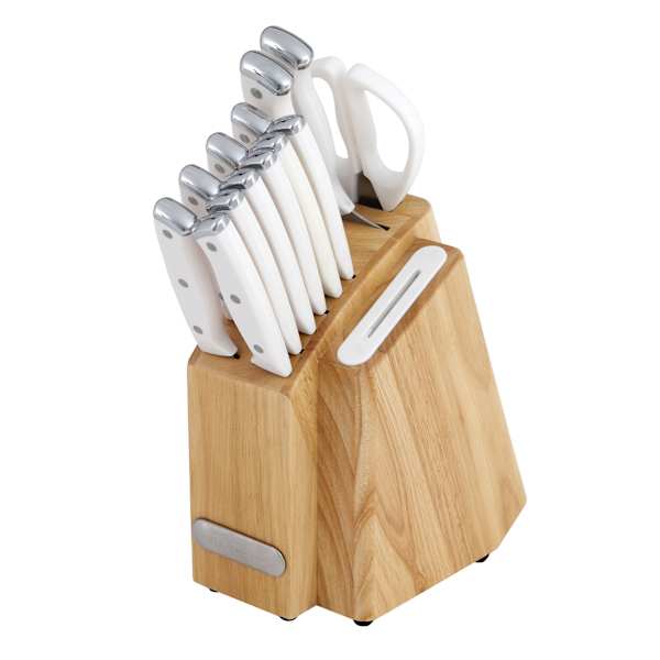 Farberware 14-Piece Slim Cutlery Block Set, White