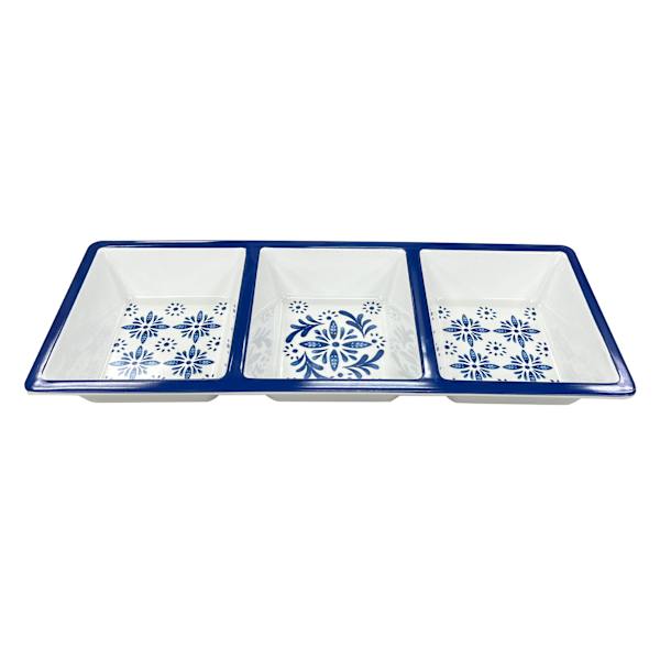 3-Section Blue Mosaic Melamine Serving Tray