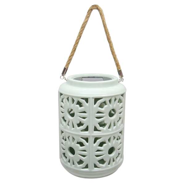 Providence Green Ceramic Outdoor Solar Lantern, 8"
