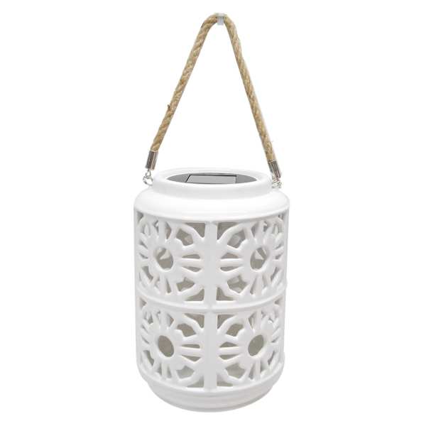 Providence White Ceramic Outdoor Solar Lantern, 8"