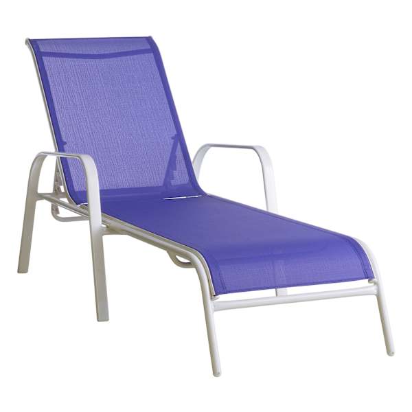 Stackable Sling Patio Chaise Lounge Chair, Cobalt Blue & White
