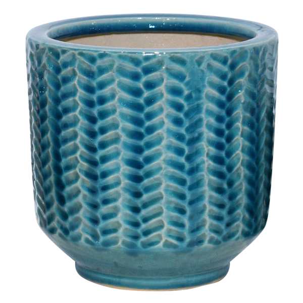 Found & Fable Indoor Green Reactive Glaze Herringbone Pot, Small