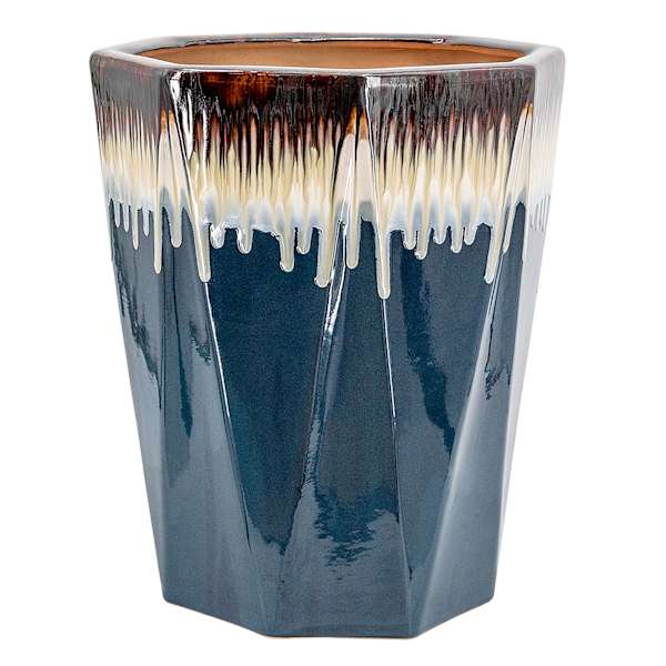 Blue Drip Glaze Ceramic Outdoor Planter, Large