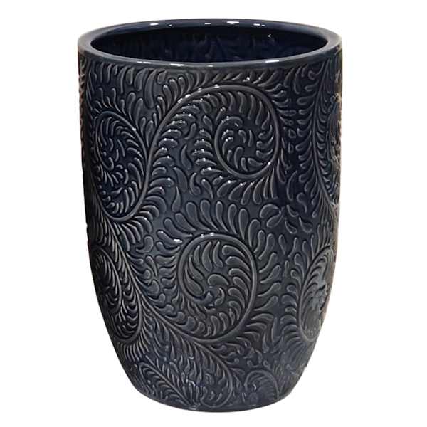 Providence Green Embossed Ceramic Outdoor Planter, Small
