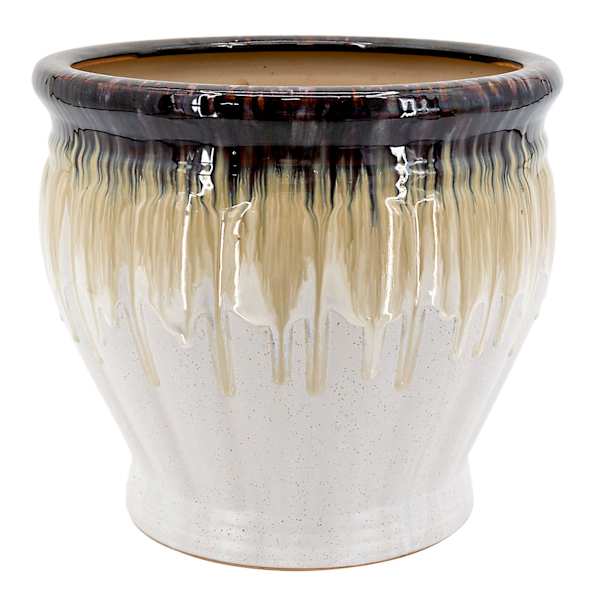 White Drip Glaze Ceramic Outdoor Planter, Large