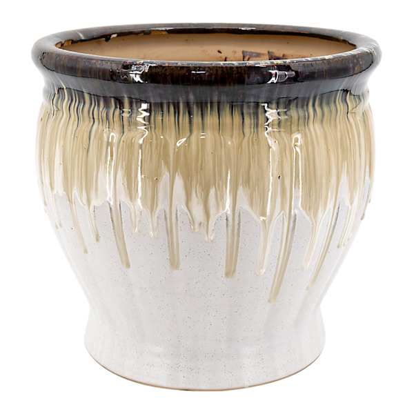 White Drip Glaze Ceramic Outdoor Planter, Medium