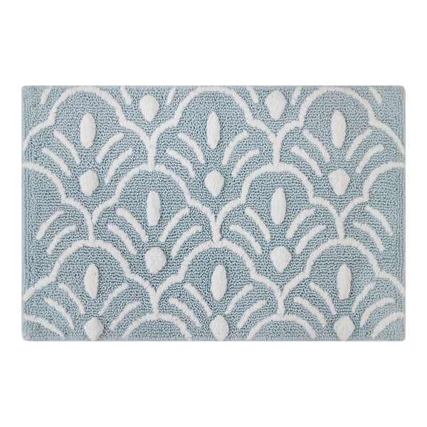 Providence Light Blue Shell Design Cotton Bath Rug, 20x30