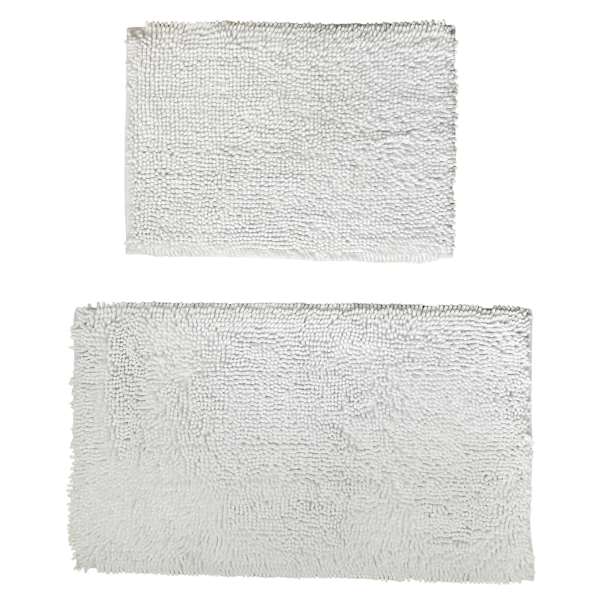 2-Pack White Shiny Noodle Bath Rug Set, 17x24 & 20x34