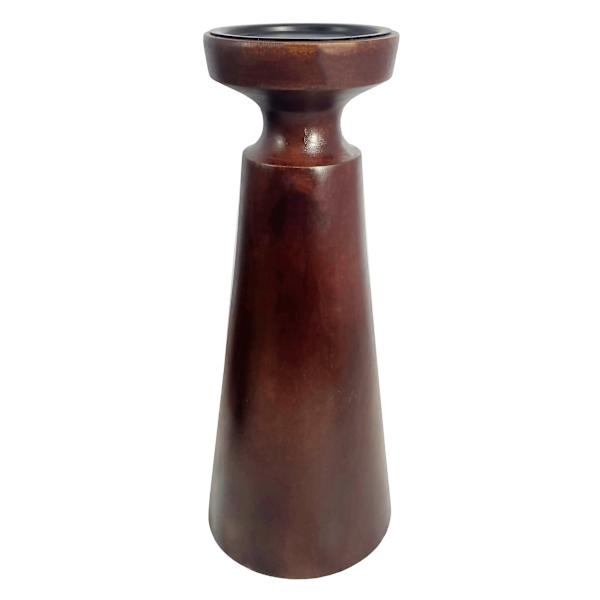 Dark Wooden Pillar Candle Holder, 12"