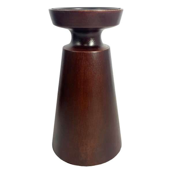 Dark Wooden Pillar Candle Holder, 8"