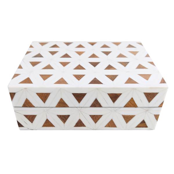 White & Wood Geometric Box, 8x6