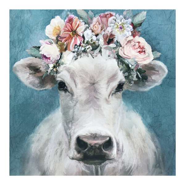 Flower Crown Cow Art, 8"