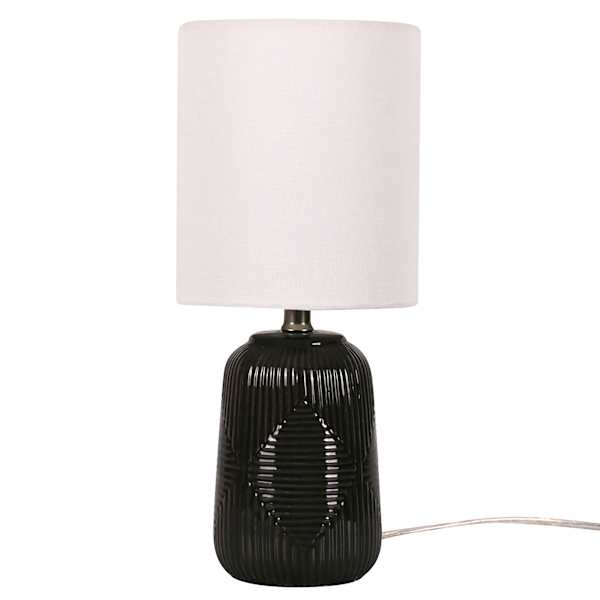 Found & Fable Dark Grey Ceramic Textured Extra Small Table Lamp with Shade, 12.7"