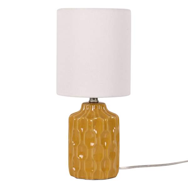Honeybloom Yellow Groove Ceramic Mini Table Lamp with Shade, 13"