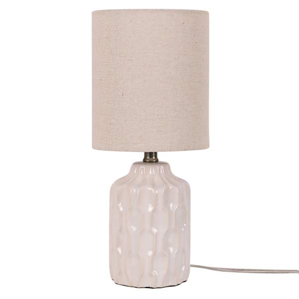 Honeybloom Cream Ceramic Groove Mini Table Lamp with Shade, 13"