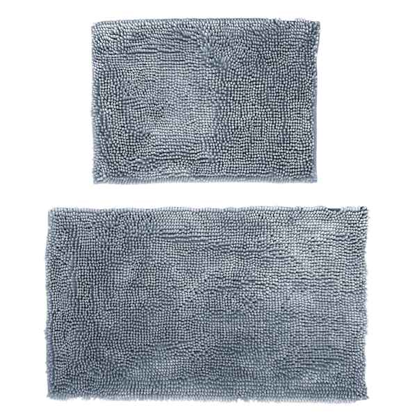 2-Pack Blue Shiny Noodle Bath Rug Set, 17x24 & 20x34