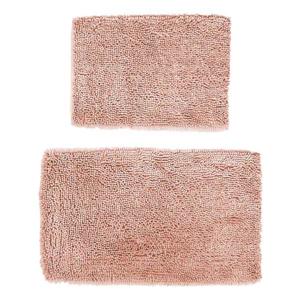 2-Pack Pink Shiny Noodle Bath Rug Set, 17x24 & 20x34