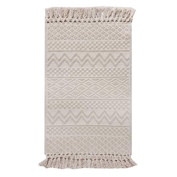 Found & Fable Ivory Woven with Fringe Bath Rug, 20x32