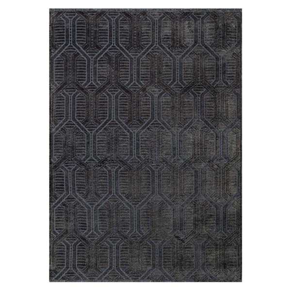 (B867) Crosby St. Kilim Charcoal Geo Matrix Washable Area Rug, 5x7