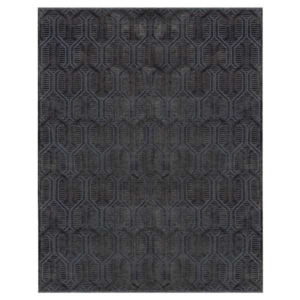 (B867) Crosby St. Kilim Charcoal Geo Matrix Washable Area Rug, 8x10