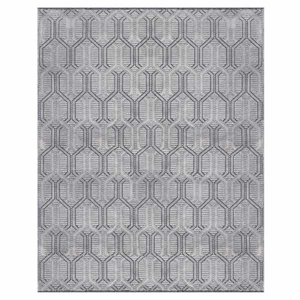 (B868) Crosby St. Kilim Grey Geo Matrix Washable Area Rug, 8x10