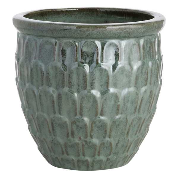 Moss Green Crown Ceramic Outdoor Planter, Medium