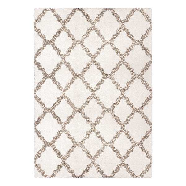 (C162) Windsor White Quatrefoil Shag Area Rug, 5x7