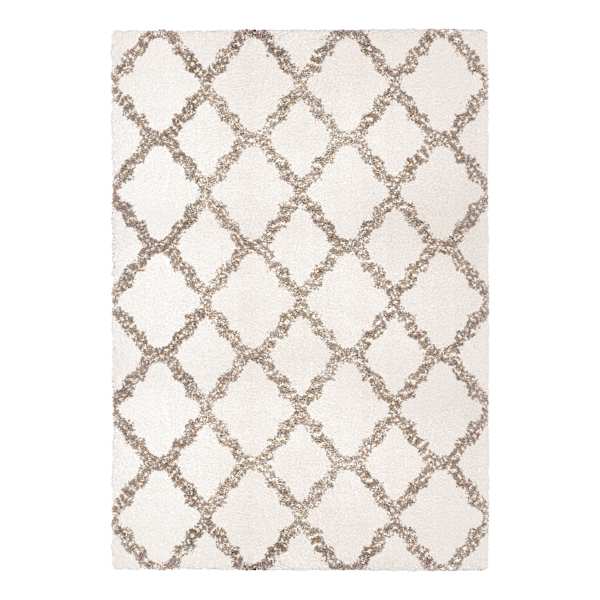 (C162) Windsor White Quatrefoil Shag Area Rug, 8x10